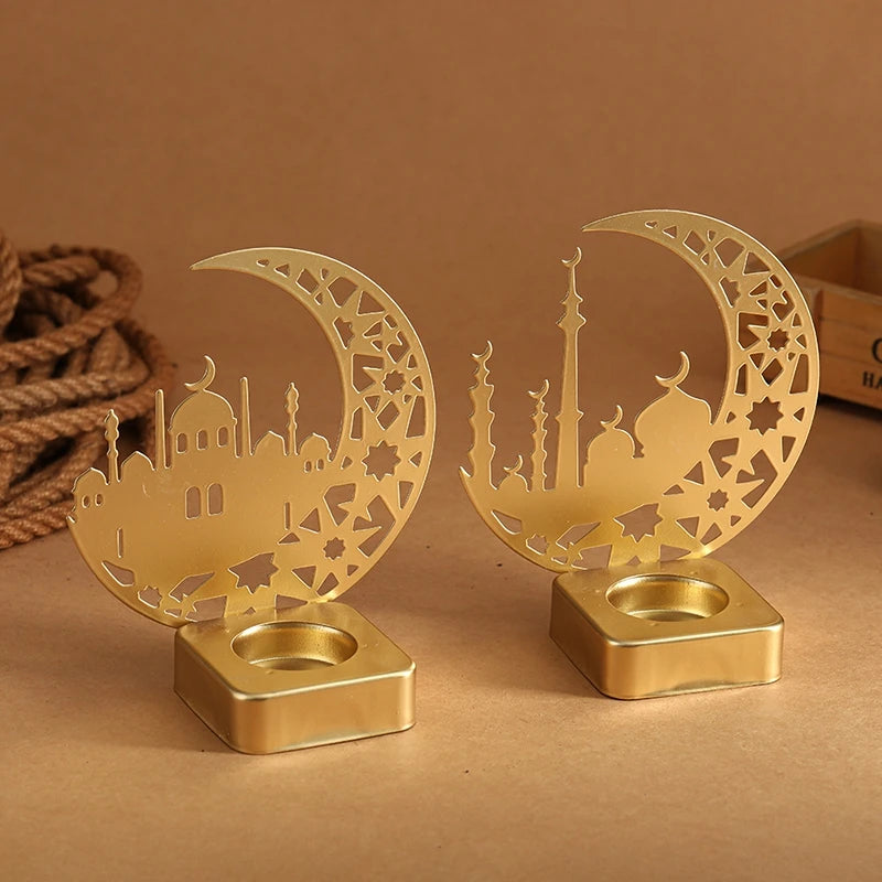 Ramadan Candlestick  Home Decor Eid Mubarak Candle Holder Table Ornament Muslim Festival Party Crescent Moon Star Decor