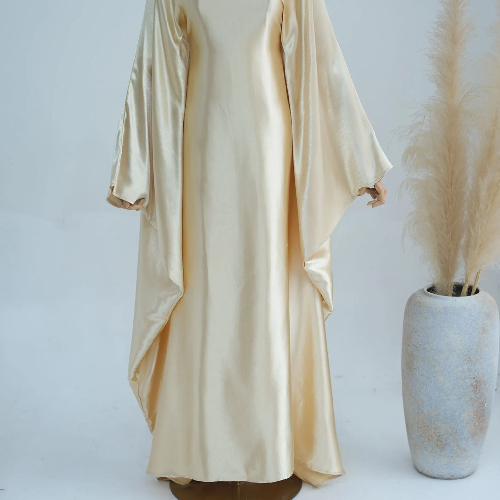 Batwing Satin Shimmer Abaya Damen Dubai Luxury Islam Muslim Kaftan Dress Women Kebaya Vestidos Djellaba Robe Femme Musulmane