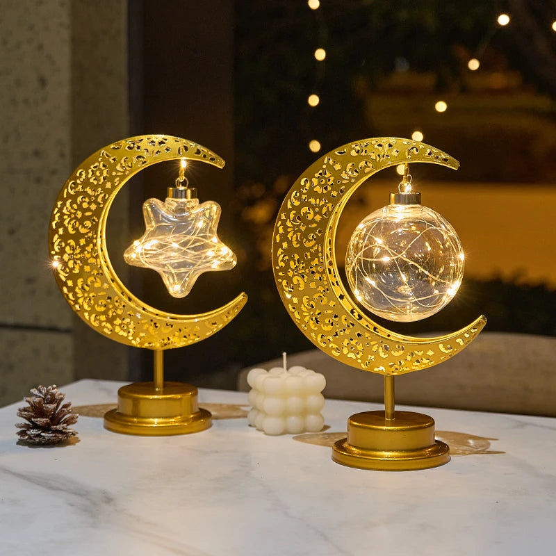 Ramadan Crescent Moon and Star Night Light Creative Eid Mubarak Led Light Islamic Muslim Desktop Decor Eid Party Supplies
