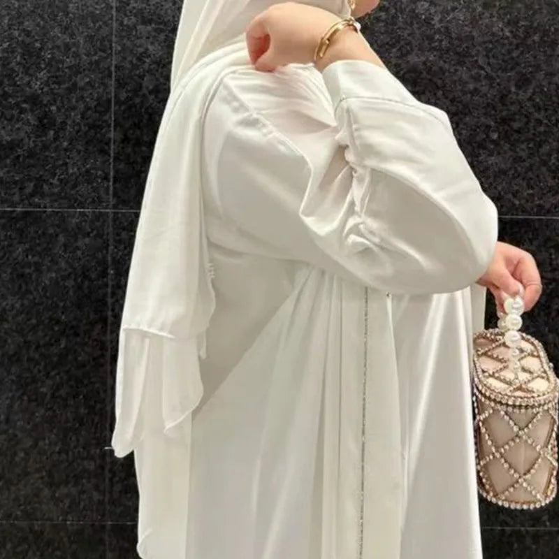 Muslim Modest Cardigan for Women Eid Arab Abaya Dubai Dress Islamic Daily Long Sleeve Clothing Turkey Solid Color Coat Robe