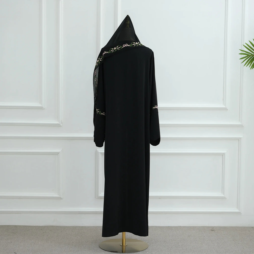 Embroidery Open Abaya and Hijab 2 Piece Set Muslim Dress Abayas for Women Dubai Luxury Islamic Clothing Kaftan Robe Ramadan Eid