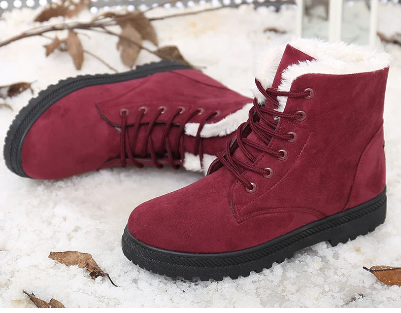 Women's Boots Warm Fur Botas Mujer Winter Shoes For Woman Snow Boots Low Heels Ankle Boots Winter Black Footwear Female