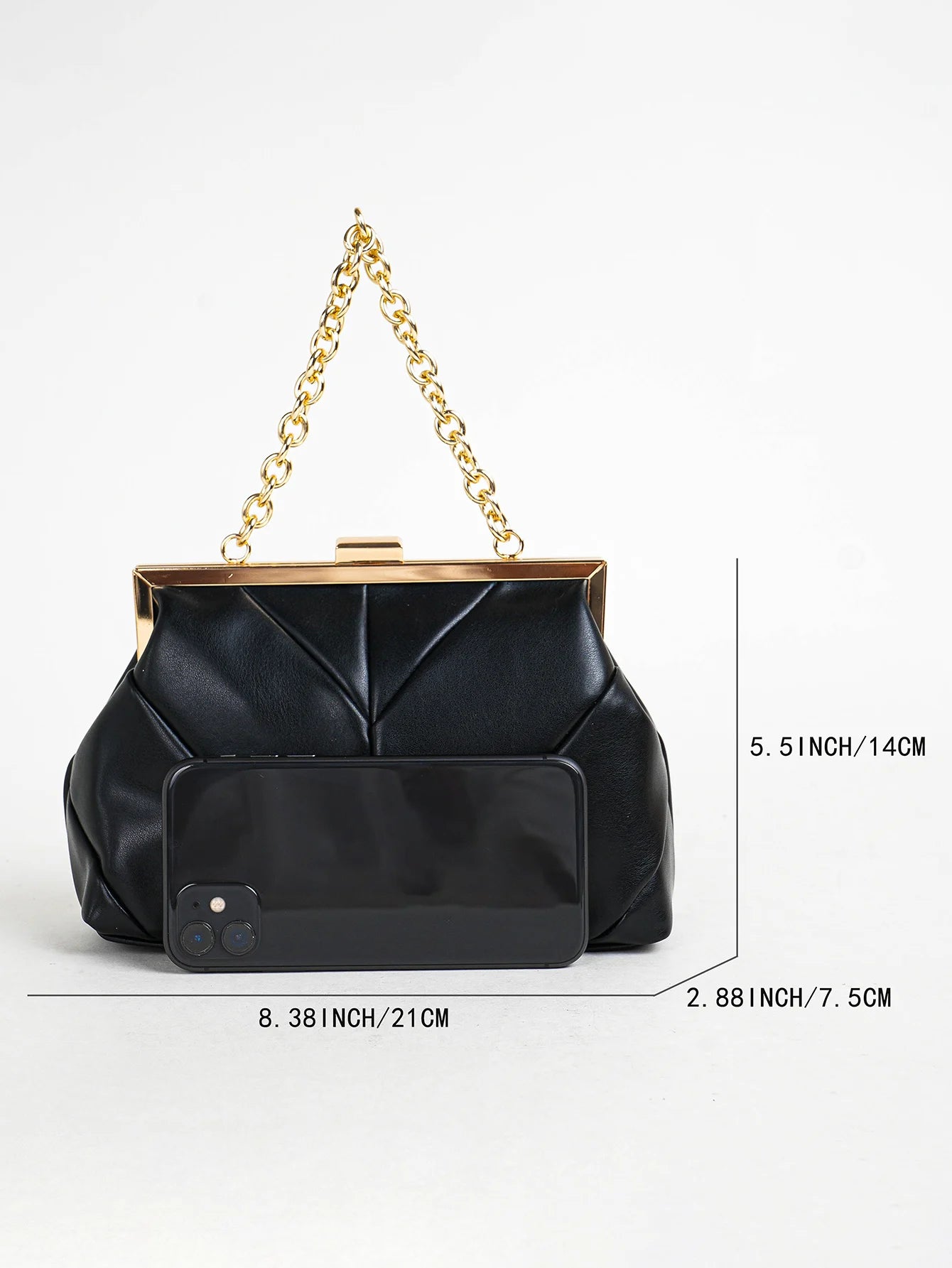 1 PC Matallic PU Leather Elegant Pleated Kiss-Lock Closure Evening Bag,Shinny Metal Chain Holder Frame Cross Body Clutch Bag,Kis