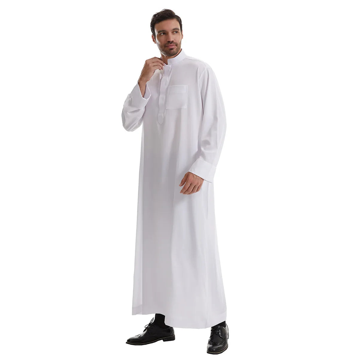 Men's Kaftan Khaki Black Long Sleeve Stand Stand-up Collar Soft Fabric Abayas Africa Saudi Thobe Elegant Outdoor Clothing