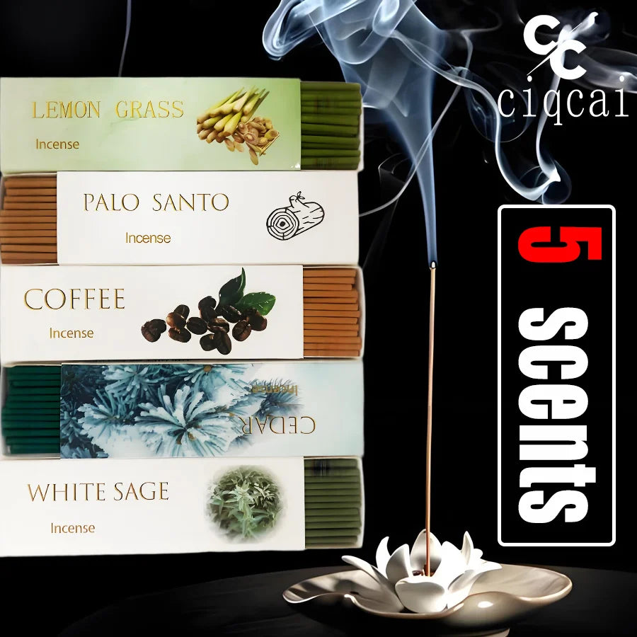 High-Quality, Handmade, Thick Incense Sticks, 12cm / 4.72inch Natural Incense Sticks, 35 Sticks/Box, Composed of Five Flavors Including Lemongrass, Peruvian Sacred Wood, Coffee, Cedar, White Sage, Etc., Rich an