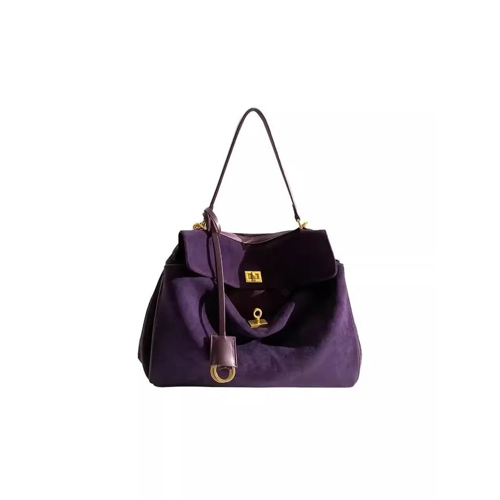 Luxurious Frosted Blackberry Purple Tote Bag Women's Fashion New Autumn Winter Leisure Style Suede Material Crossbody Bag