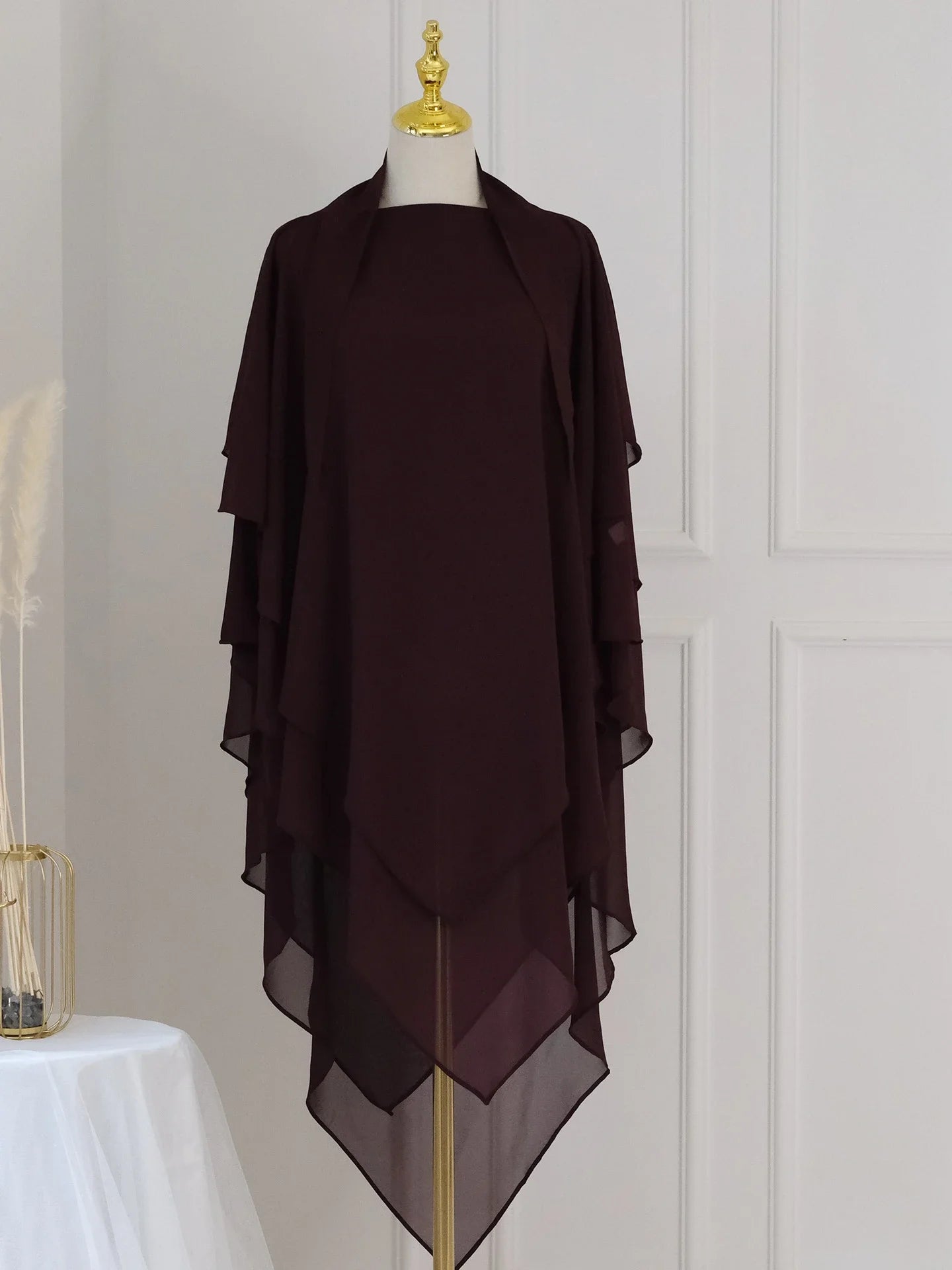 Long Khimar Women Muslim Hijab Prayer Eid 3 Layers Chiffon 2025 Hijabs Headscarf Shawl Veil Long Three-Layer Djellaba Niqab