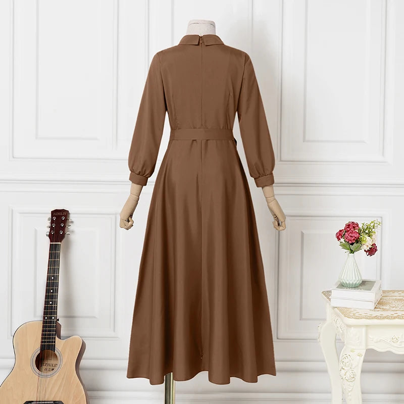 Dress Autumn Solid Party Holiday Maxi Dresses Vestidos Femme Vintage Robe