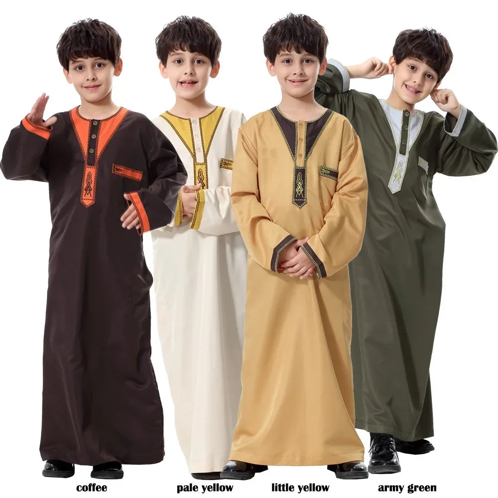 Eid Muslim Kids Abaya Jubba Thobe Dress Kimono Boy Thobe Thawb Caftan for Children Ramadan Long Robes Dress Dubai Arab 2026