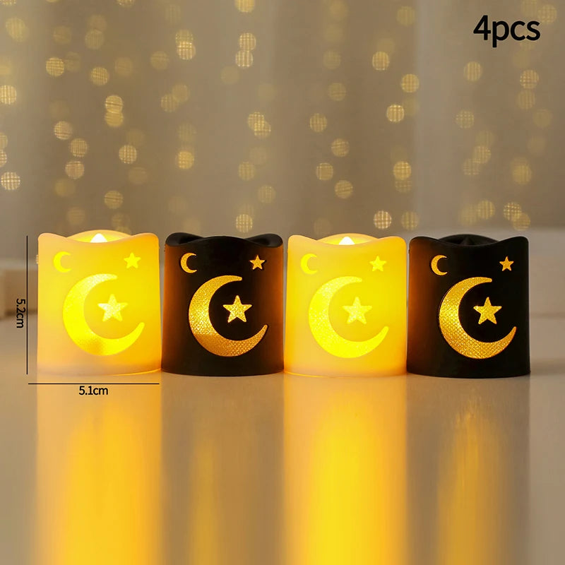 Creative Eid Mubarak Candle Lamp Ramadan Crescent Moon and Star Night Light Islamic Muslim Party Decor Eid Party Supplies