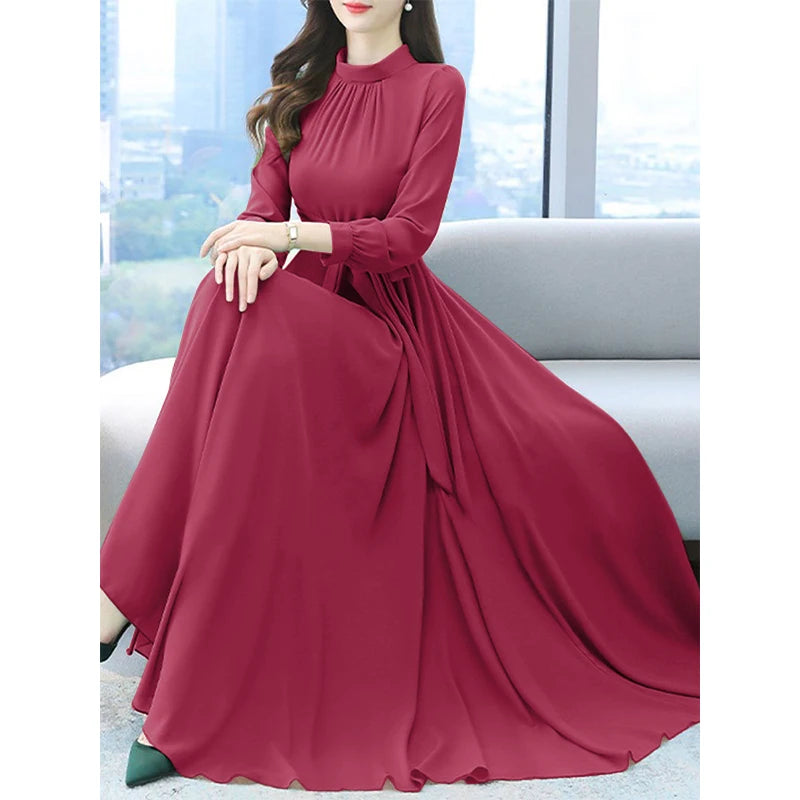 Dress Autumn Solid Party Holiday Maxi Dresses Vestidos Femme Vintage Robe