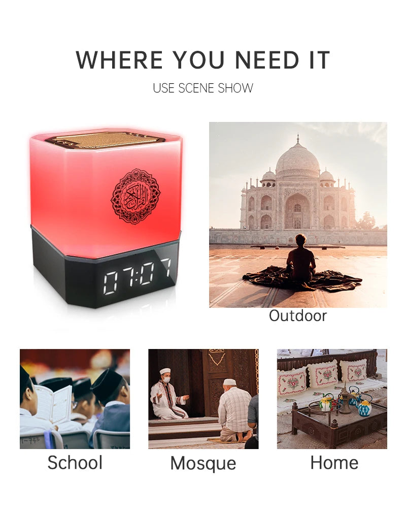 Quran Azan Clock Koran Islamic Muslim Bright Night Light Lamp Holy Bluetooth Speaker Wireless Portable Arab Ramadan Caixa De Som