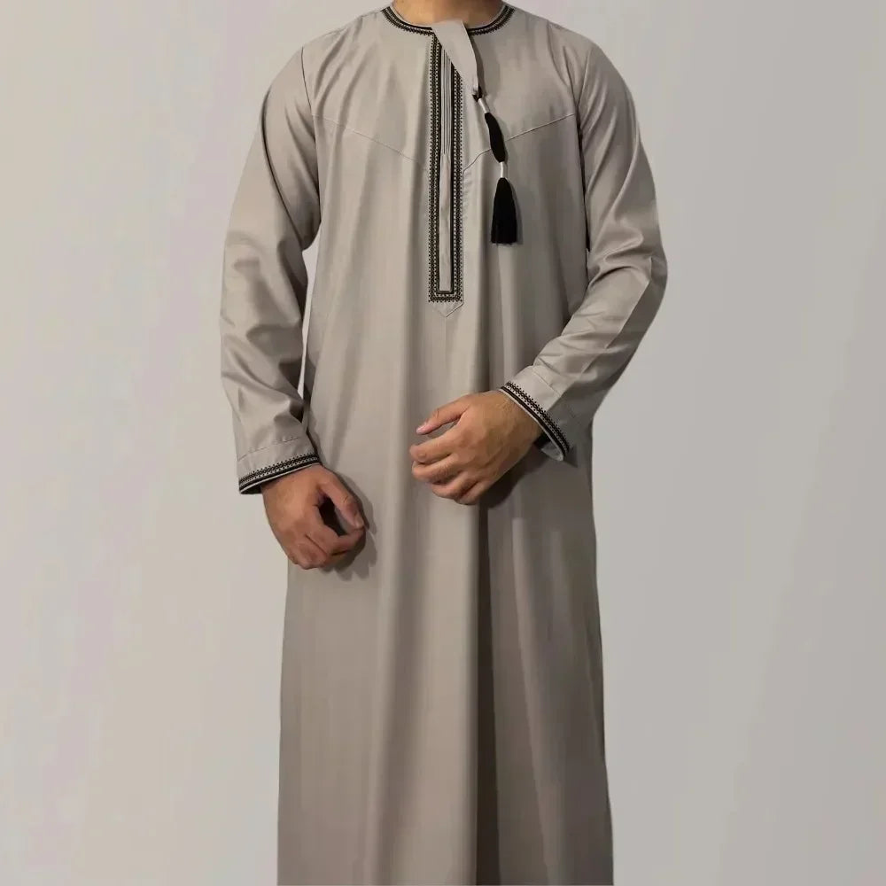 Muslim Men Long Sleeve Pullover Abaya Daffah Jubba Thobe Kaftan Prayer Robe Casual Islam Clothing for Pakistan Saudi Arabia Afghanistan
