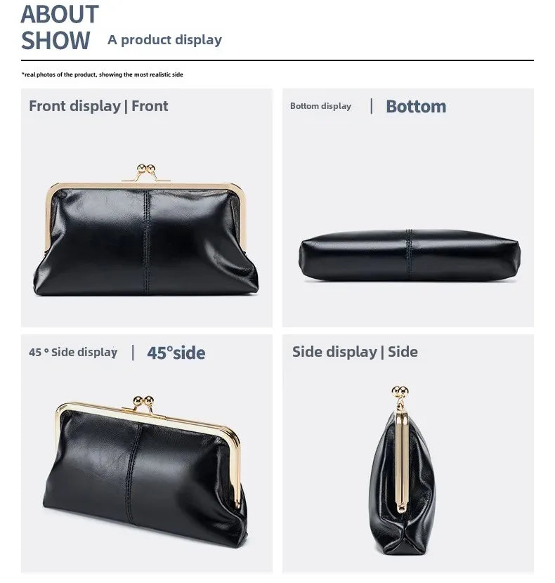 Vintage Long Genuine Leather Clutch Wallet Women's European American Handbag Oil Wax Skin Large Capacity Wholesale