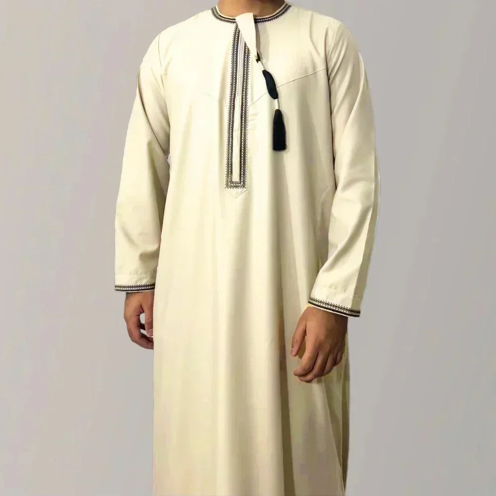 Muslim Men Long Sleeve Pullover Abaya Daffah Jubba Thobe Kaftan Prayer Robe Casual Islam Clothing for Pakistan Saudi Arabia Afghanistan