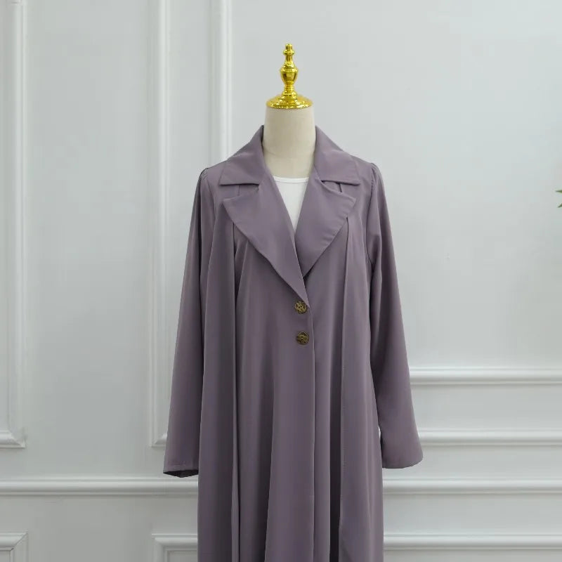 Ramadan Muslim Modest Dress for Women Elegant Two-piece Dubai Blazer-collar Abaya with Hijab Eid Islamic Turkey Kaftan Robe