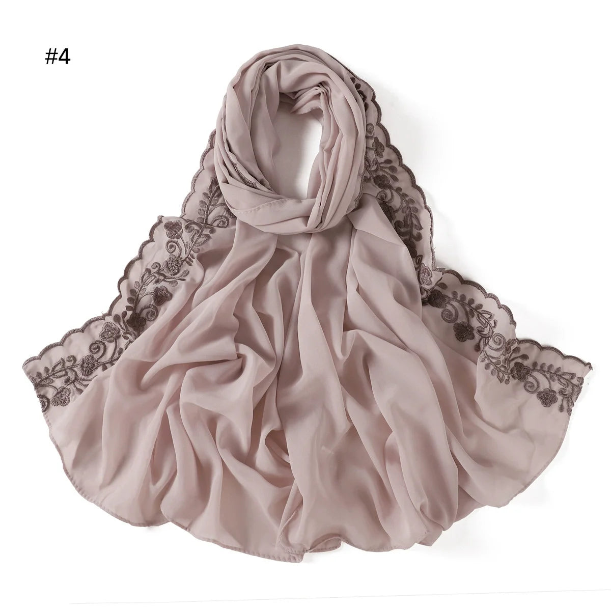 Embroidery Lace Chiffon Hijabs for women Vine Heavy Pearl Industry Edge Long Scarf Light Scarf Headscarf Shawl Turban Ramadan