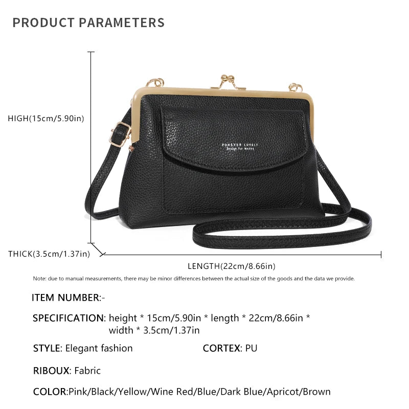 Women's Elegant PU Leather Clutch Wallet, Modern Kiss Lock & Zipper Design, Crossbody Bag With Adjustable Strap