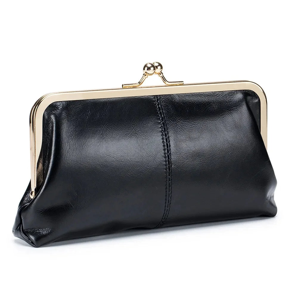 Vintage Long Genuine Leather Clutch Wallet Women's European American Handbag Oil Wax Skin Large Capacity Wholesale