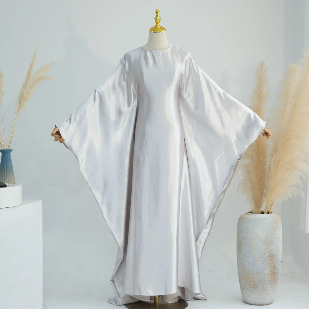 Batwing Satin Shimmer Abaya Damen Dubai Luxury Islam Muslim Kaftan Dress Women Kebaya Vestidos Djellaba Robe Femme Musulmane