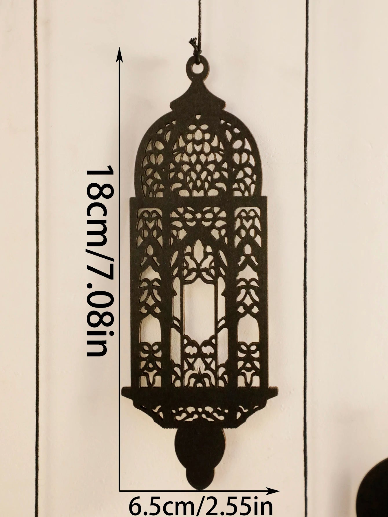 Islamic Moon and Lantern Wall Hanging - Black Wooden Laser-Cut Crescent Moon with Stars Tassels，Eid Home Decor Moroccan Lanterns