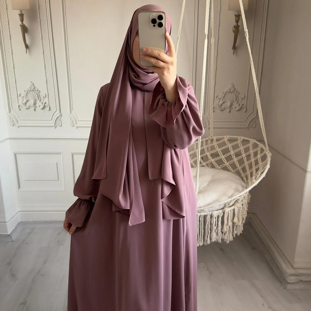 Eid Abaya with Integrated Hijab Scarf Zipper Front Islamic Jilbab One Piece Muslim Women Dress Prayer Clothes Dubai Ramadan