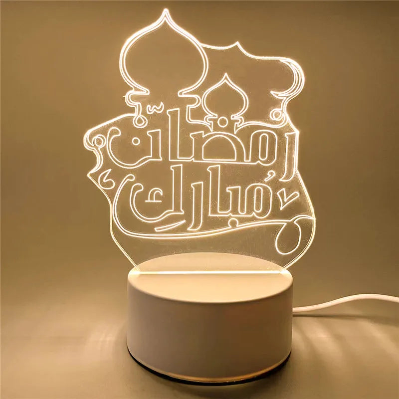 USB Operated 3D LED Night Light Eid Mubarak Table Ornament Muslim Ramadan Decoration for Home 2025 Eid Al Adha Holiday Lighting