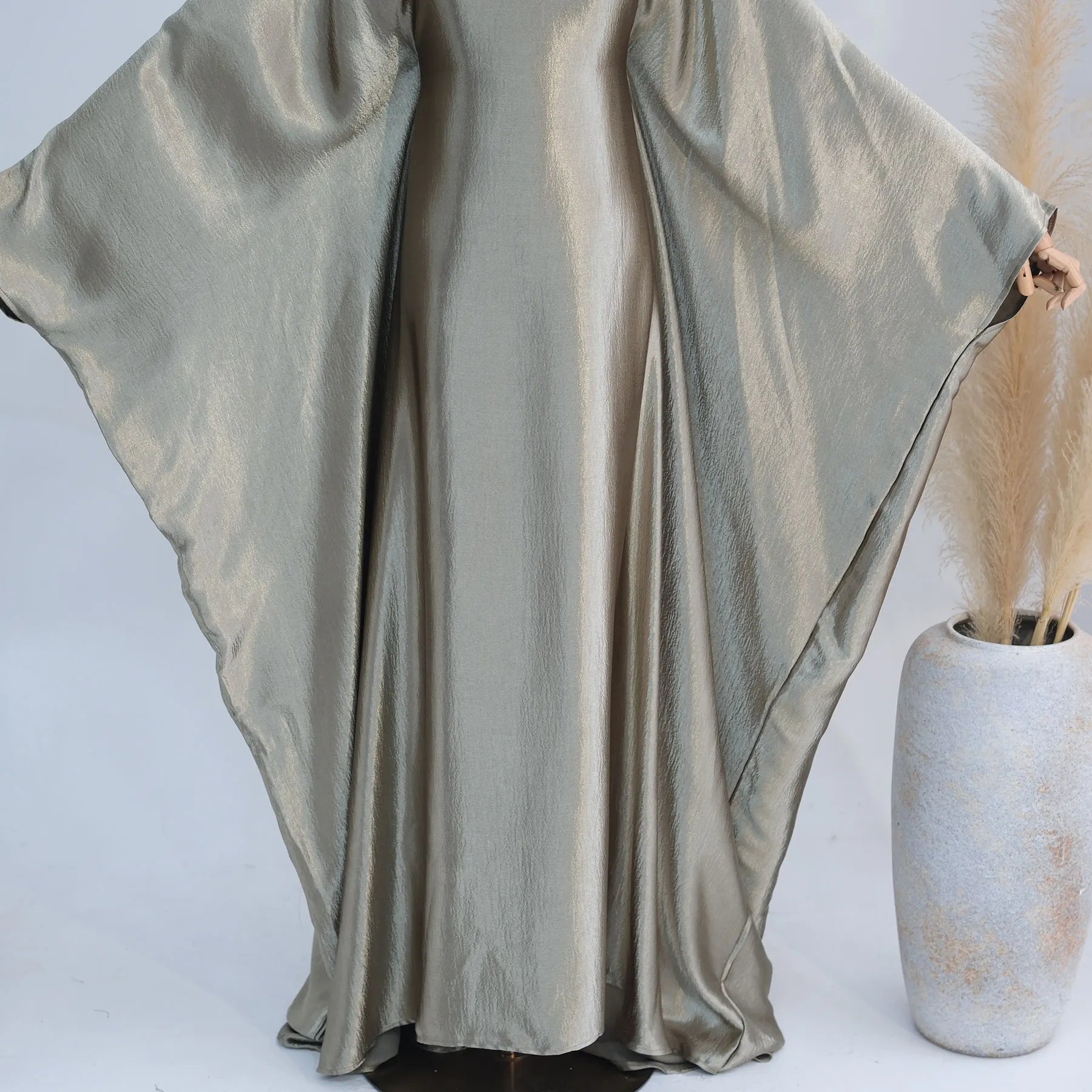 Batwing Satin Shimmer Abaya Damen Dubai Luxury Islam Muslim Kaftan Dress Women Kebaya Vestidos Djellaba Robe Femme Musulmane