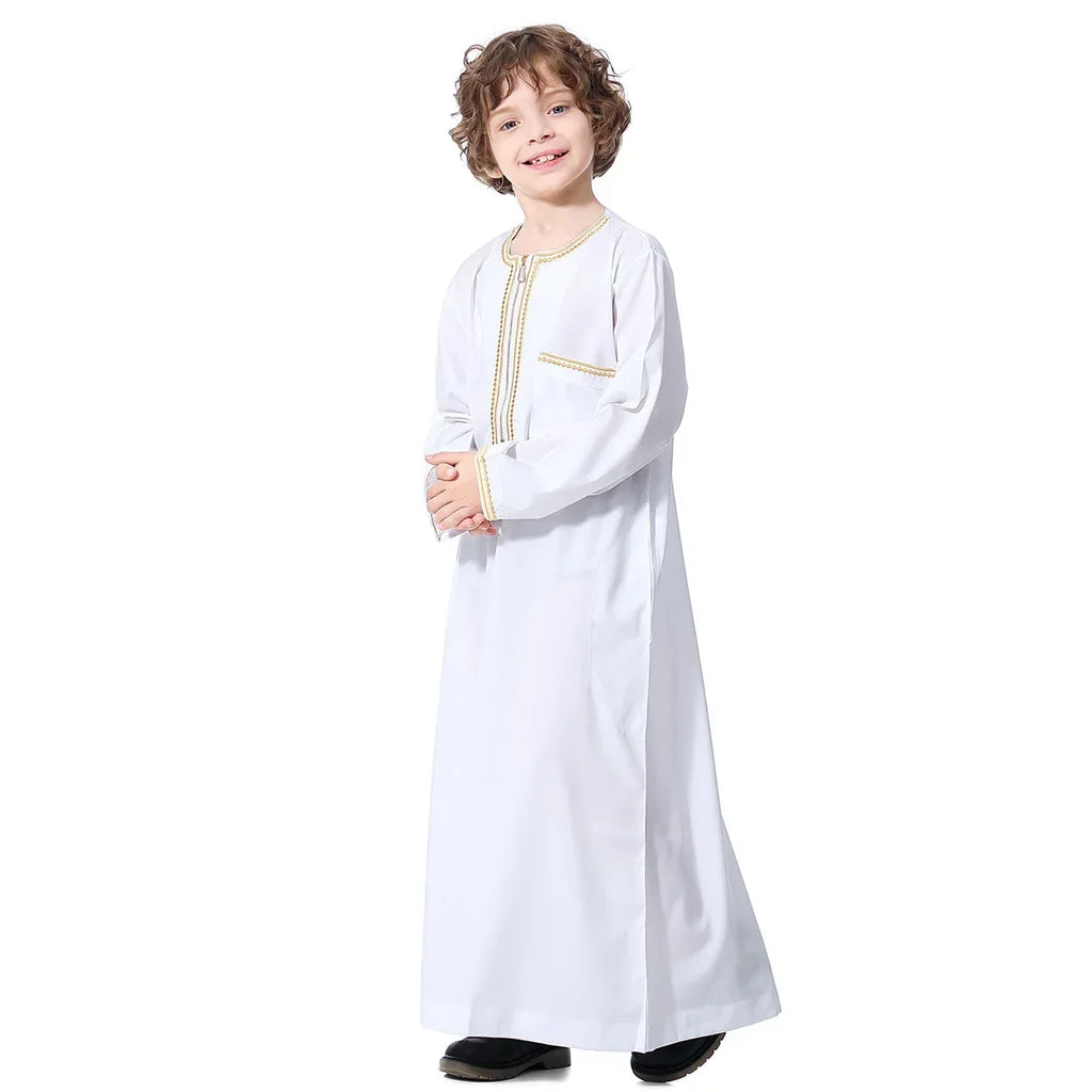 Muslim Saudi Arab Boys Robe Kids Abaya Kaftan Prayer Islam Ramadan Clothing Long Sleeve Thobe Middle East Teenage Dress Dubai