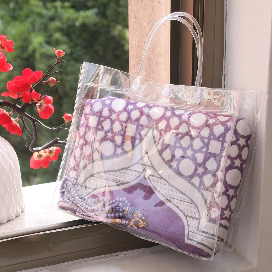 Muslim Prayer Rug and Beads with Portable Elegant Bag Soft Islamic Prayers Rug Islamic Gifts for Eid Ramadan,Travel Prayer Carpe