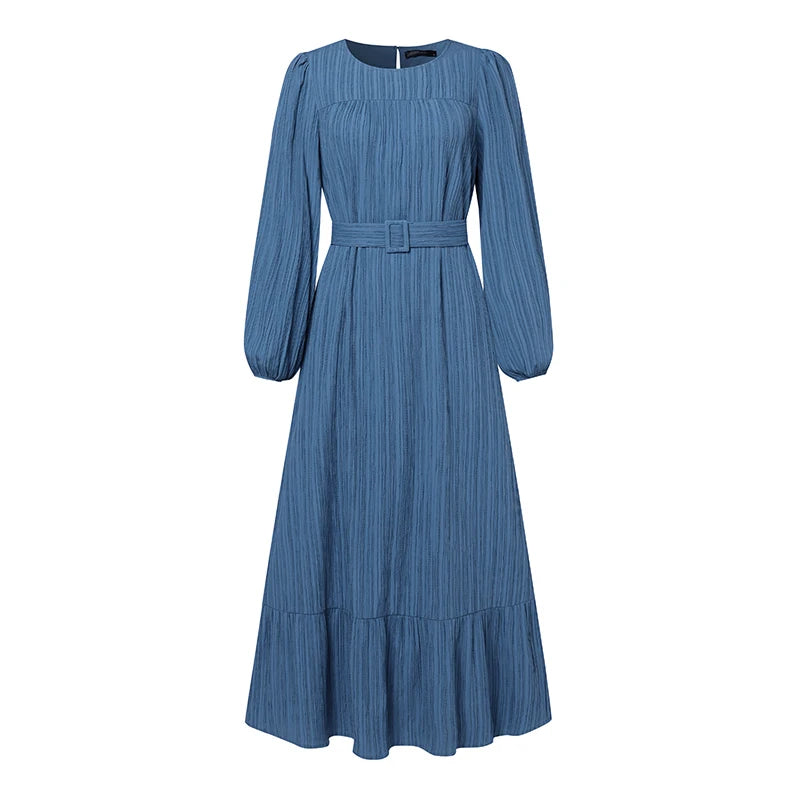 Fashion Long Sleeve Muslim Dress Abaya Women Elegant Party Dresses Ramadan IsIamic Robe Spring Belted Vestido 2026