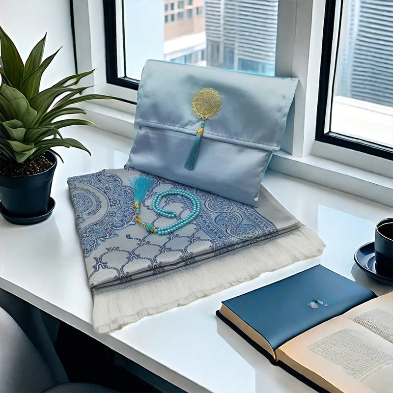 3pcs/set Muslim Prayer Mat Set Middle East Prayer Rug Prayer Beads Travel Worship Blanket Set Ramadan Gifts Islamic Sejadah