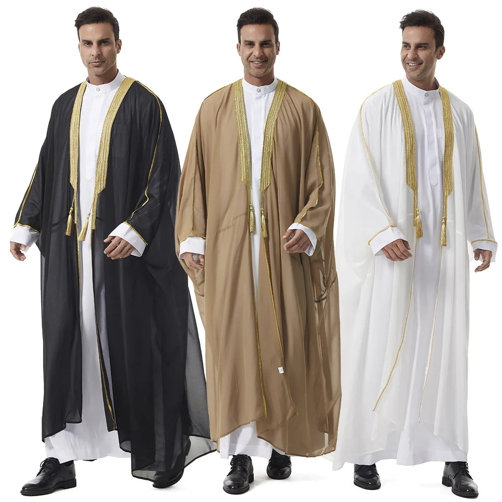 Muslim Robes for Men Long Sleeves Ethnic Black White Middle Eastern Africa Style Home Party Wear Cozy Thobe Male Clothing