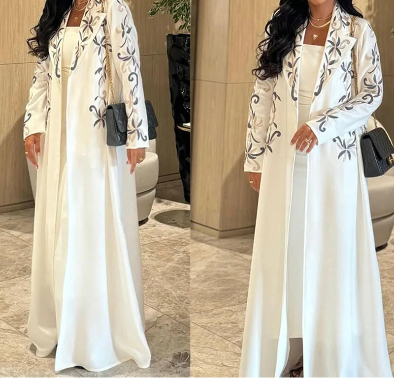 Fashion Lapel Collar Long Sleeve Long Jacket Women Casual Loose Robe Outercoat Spring Autumn Elegant Hight Street Party Cardigan