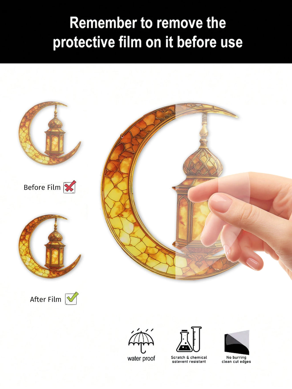 Islamic Moon Star Lantern Hanging Decor - Acrylic Eid Mubarak Ornament for Ramadan Kareem Muslim Festival Home Window Wall Decor