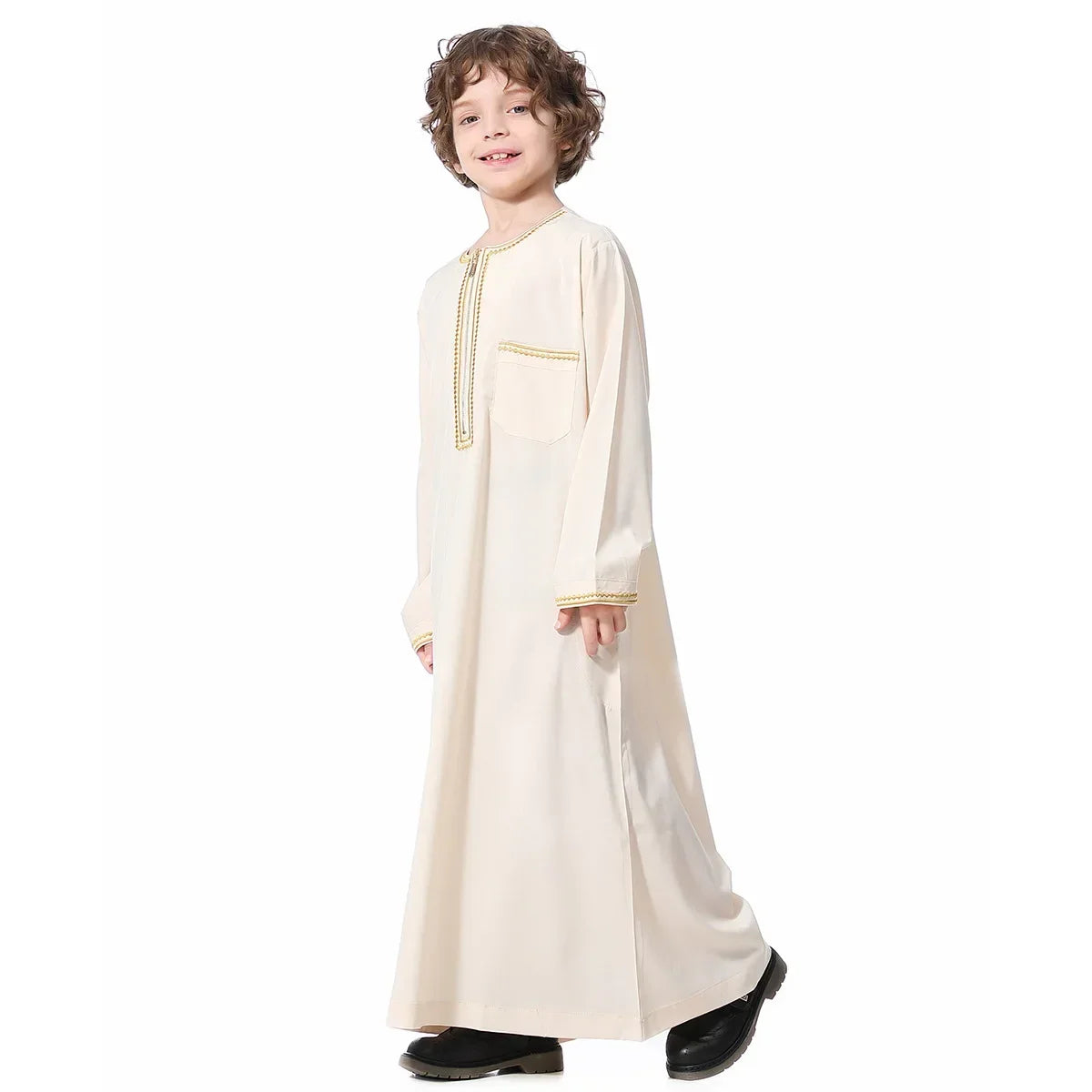 Muslim Saudi Arab Boys Robe Kids Abaya Kaftan Prayer Islam Ramadan Clothing Long Sleeve Thobe Middle East Teenage Dress Dubai