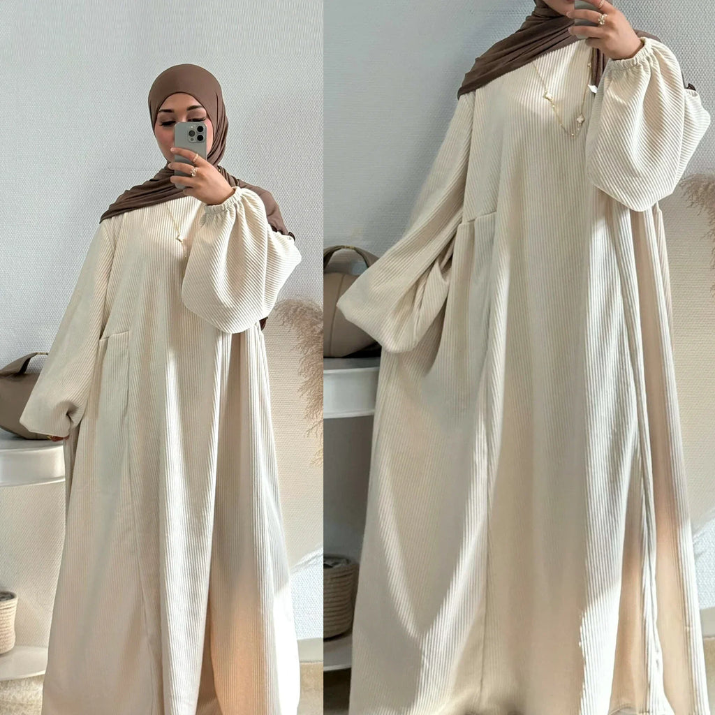Winter Corduroy Abaya Warm Muslim Dress Closed Abayas for Women Dubai Luxury Turkey Kaftan Hijab Robe Ramadan Eid Islam Clothes