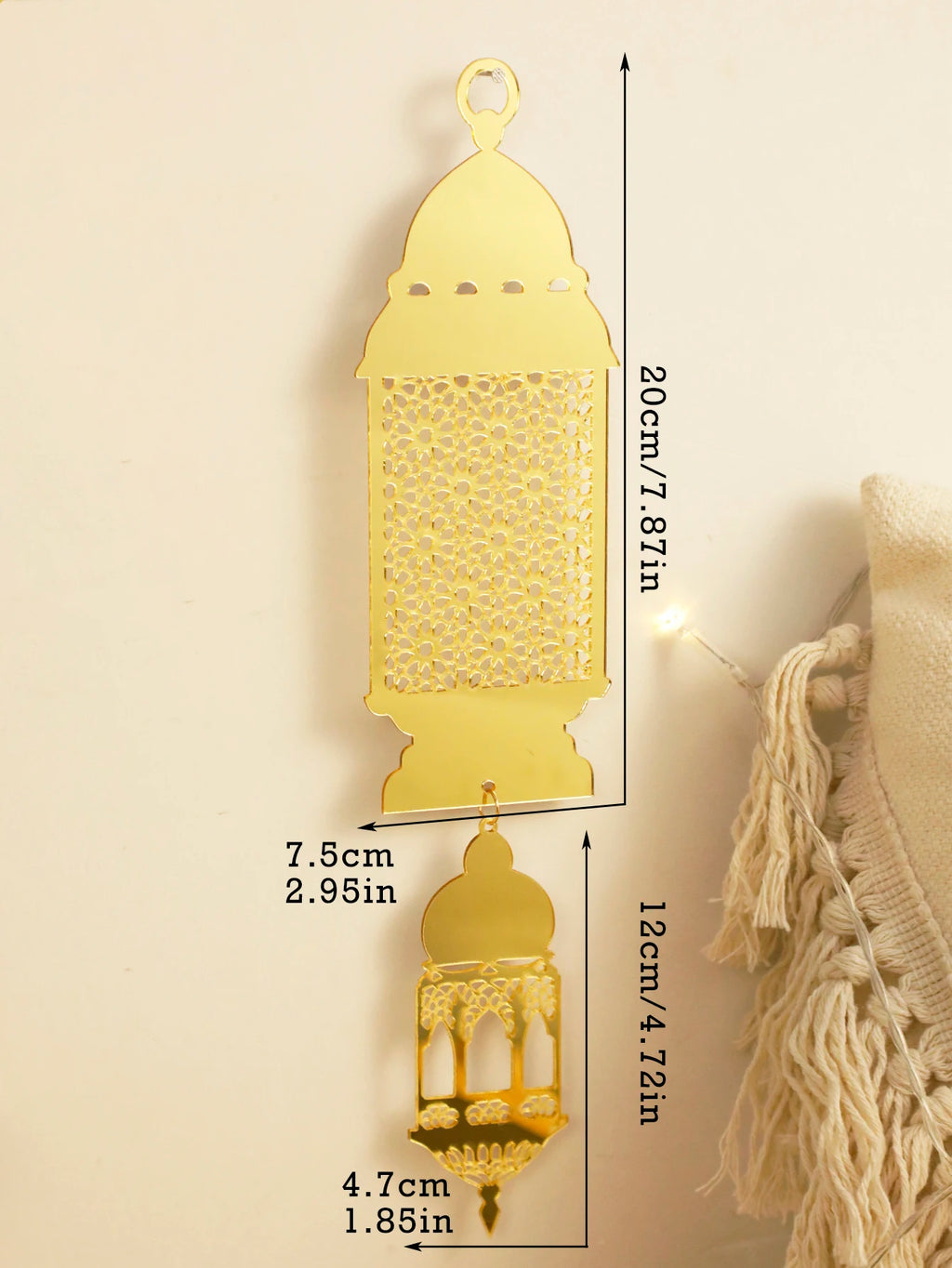 Gold Ramadan Acrylic Moon Hanging Ornaments with Hollow Mesh Star，Eid Mubarak Muslim Decor，Lanterns Wall Decor，Ramadan Kareem