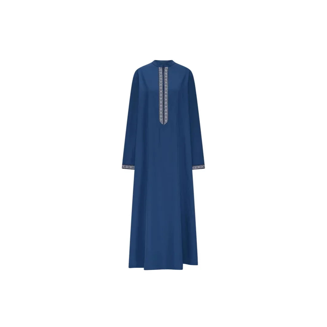 Men's Muslim Long Robe Zipper Collar Arabic Style Simple Cross-Border Long Coat Jacket Casual Wardrobe Essential