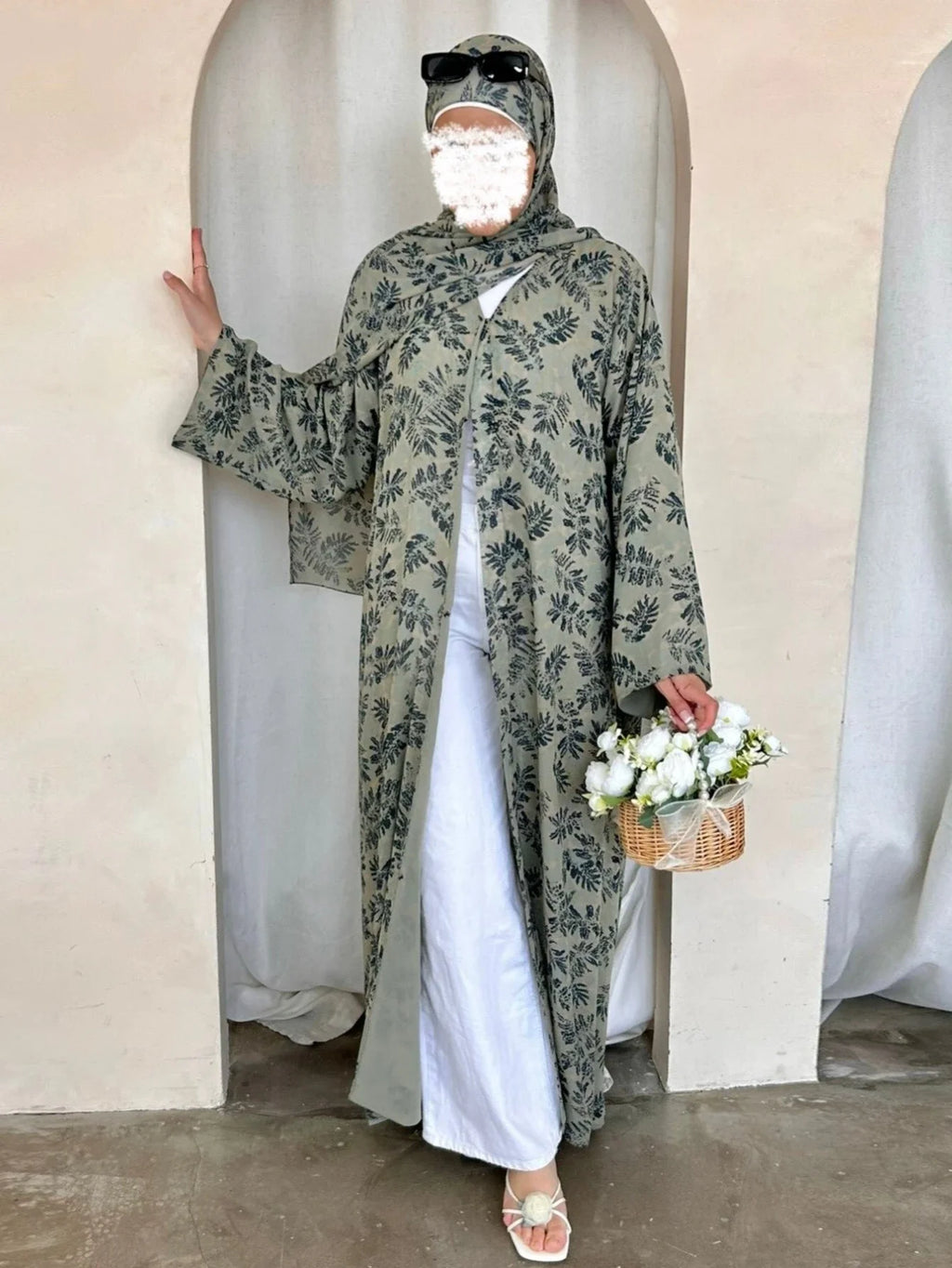 Eid Women Abaya Scarf 2 Piece Set Muslim Cardigan Ramadan Jalabiya Print Caftan Long Robe Morocco Kaftan Vestidos Largos 2026