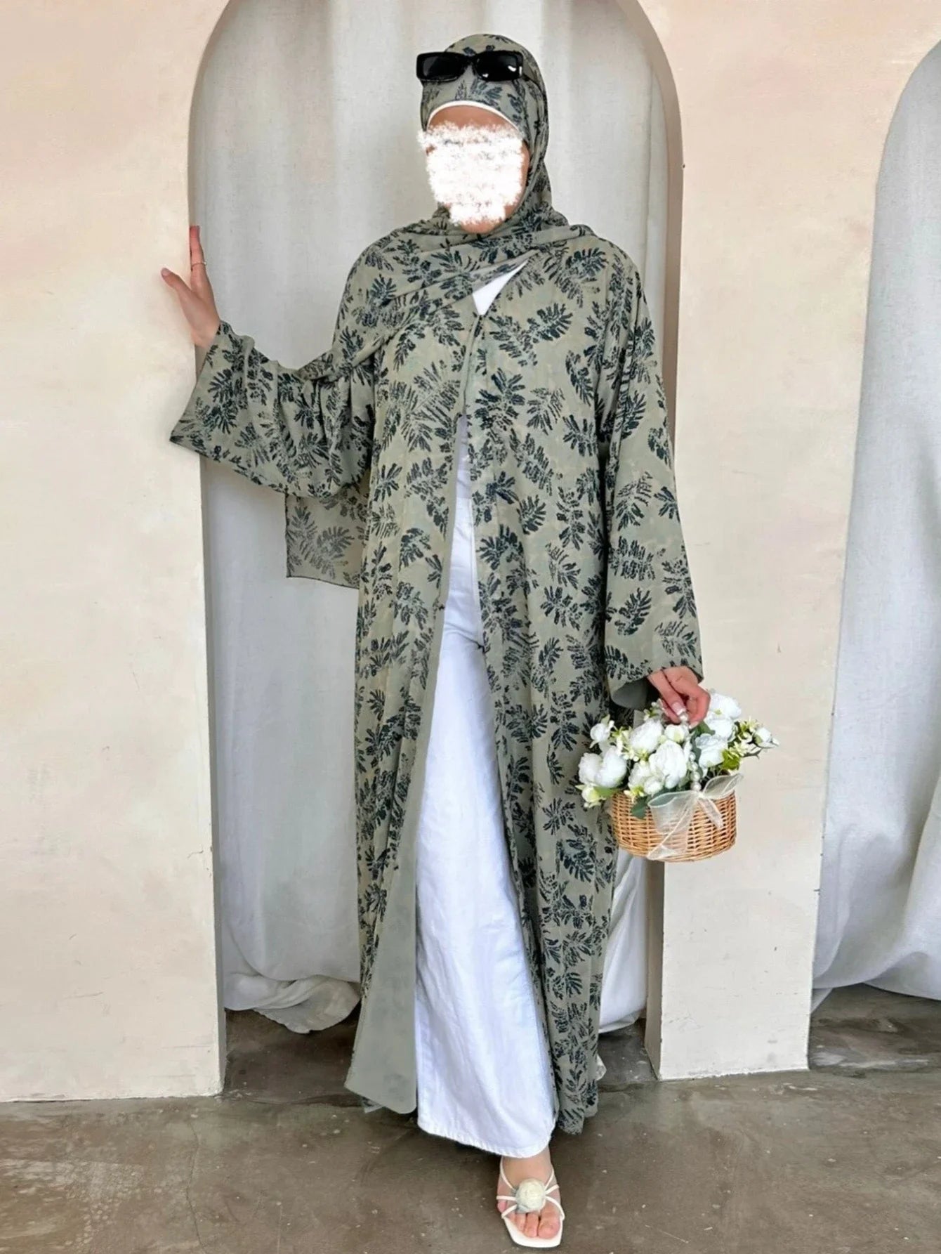 Eid Women Abaya Scarf 2 Piece Set Muslim Cardigan Ramadan Jalabiya Print Caftan Long Robe Morocco Kaftan Vestidos Largos 2026