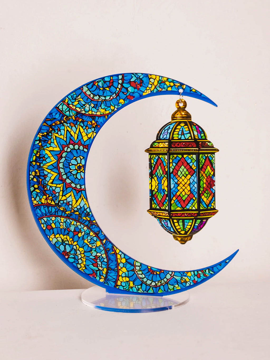 Ramadan Mubarak Decor Crescent Moon Table Ornaments with Lantern Pendant Islamic Eid Festival Home Decorations Muslim Party Gift