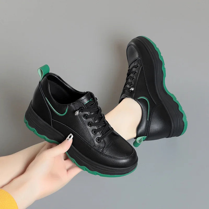 Comfortable Soft Leather Running Sneakers Spring Autumn Middle-aged Elderly Fashion Chunky Causal Women Mother Shoes