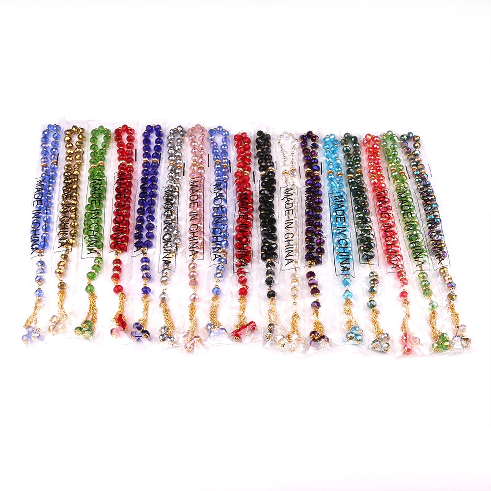 10mm 33pcs Crystal Glass Round Beads Turkish Style Muslim Rosary Islamic Prayer Bead Bracelet For Women Jewelry Accessories Gift