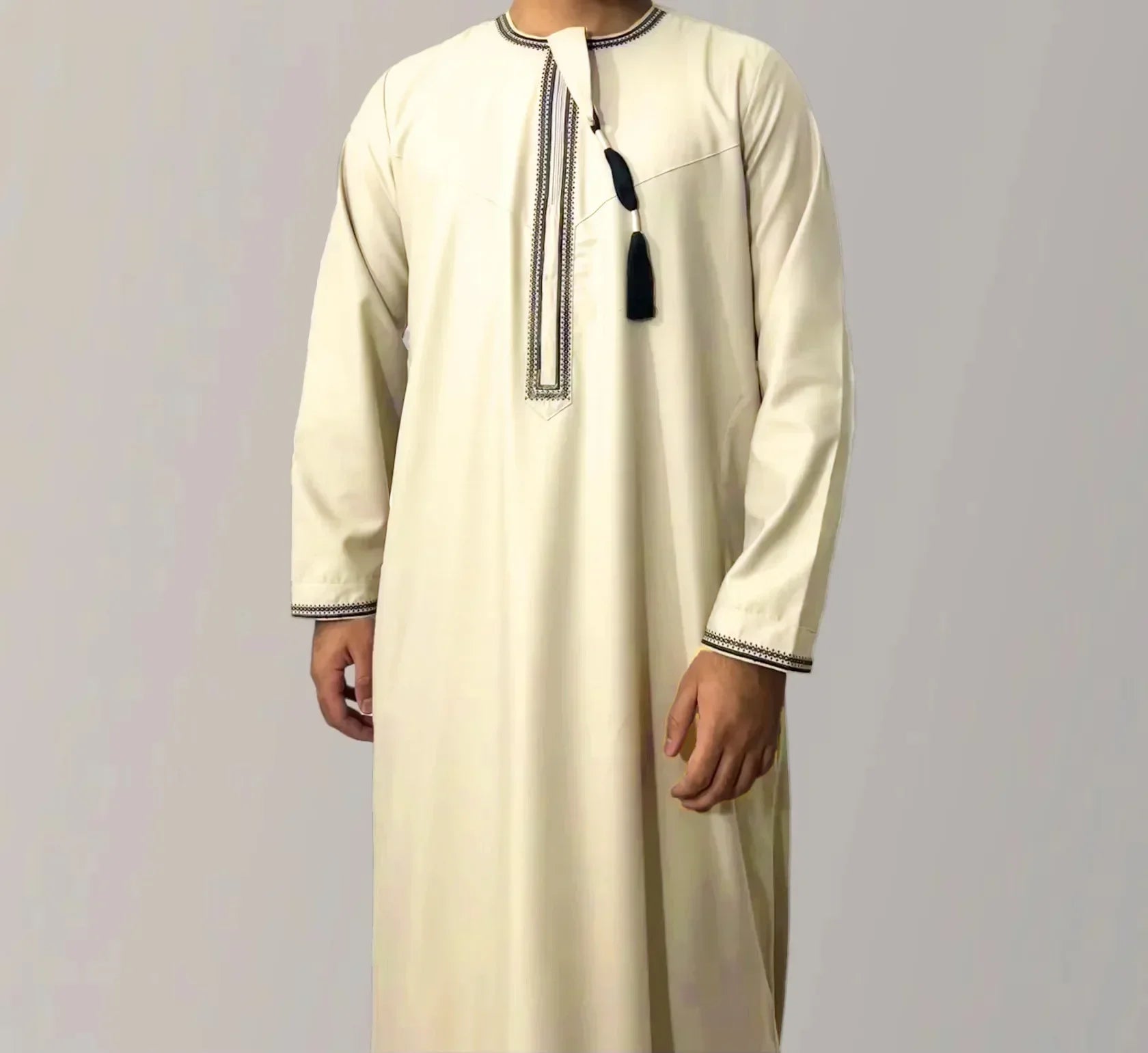 Muslim Men Long Sleeve Pullover Abaya Daffah Jubba Thobe Kaftan Prayer Robe Casual Islam Clothing for Pakistan Saudi Arabia Afghanistan