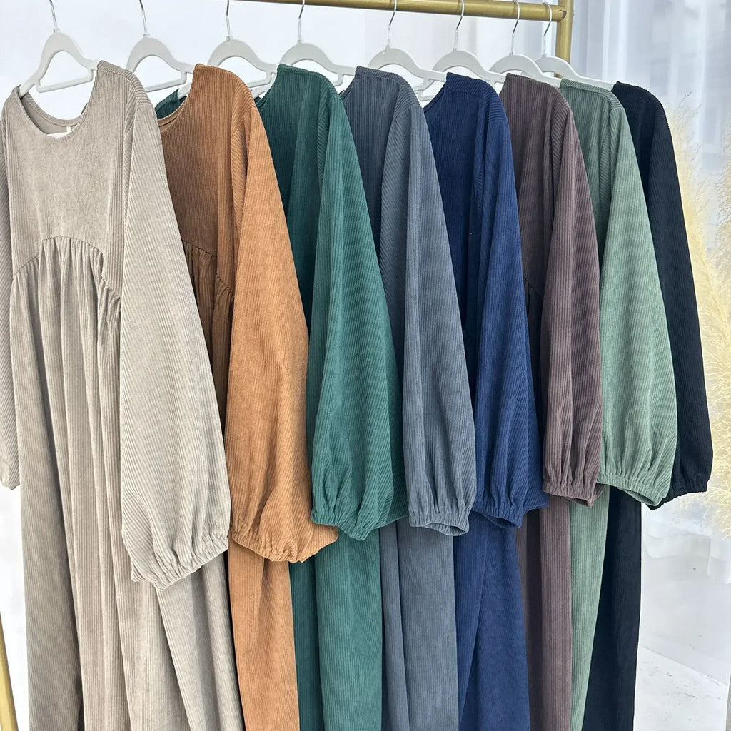 Winter Corduroy Abaya Warm Muslim Dress Closed Abayas for Women Dubai Luxury Turkey Kaftan Hijab Robe Ramadan Eid Islam Clothes