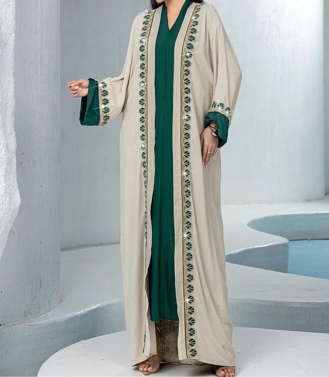 Eid Women Dress Abaya 2 Piece Set Party Diamond Cardigan Muslim Caftan Robe Jalabiya Ramadan Dubai Kaftan Vestidos Largos