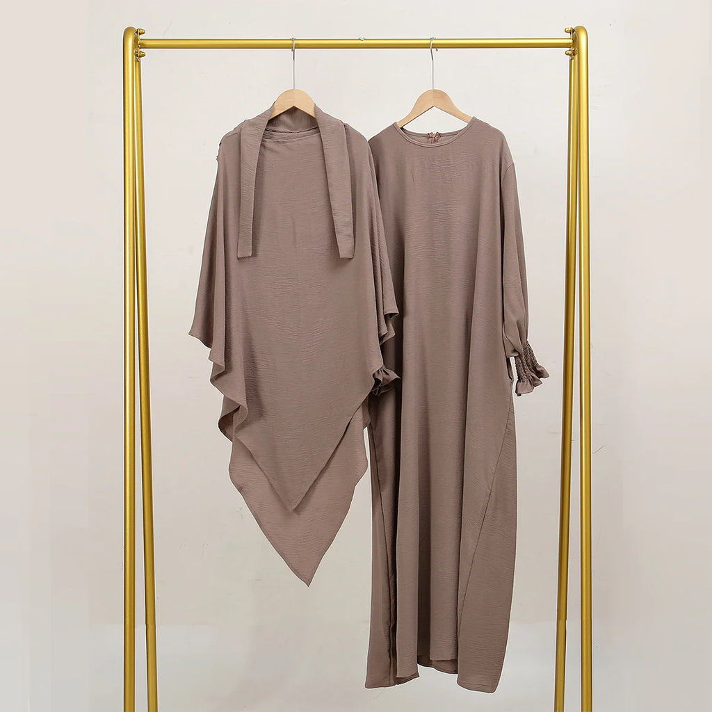Two Piece Jilbab Prayer Set Abaya for Woman Batwing Hijab Dress Muslim Kimono Kaftan Robe Long Khimar Islam Cloth Jilbab Ramadan