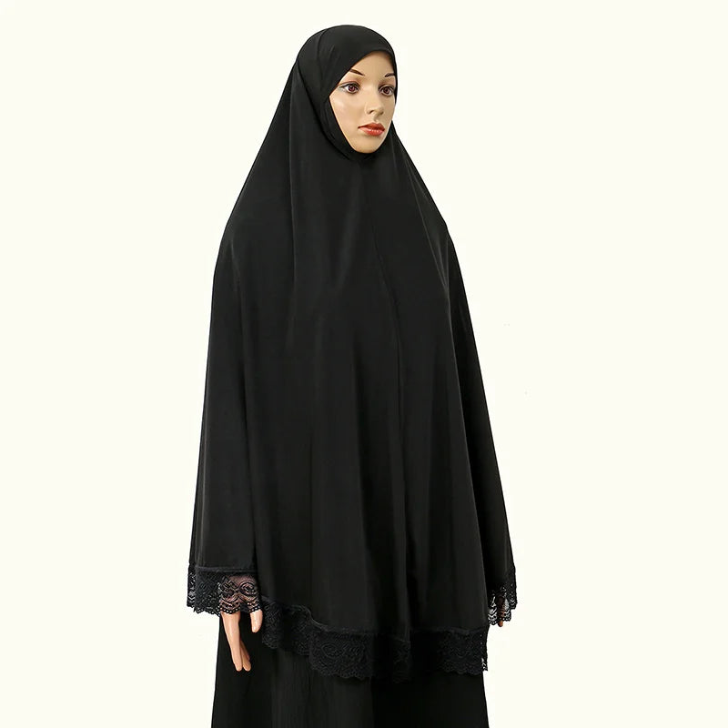 Muslim Abayas Full Cover Lace Edge Women Black Clothing Solid Color Instant Hijab Soft Premuim Cotton Hemp Ramadan Prayer Dress