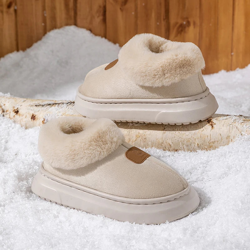 Fashion Fluffy Platform Soft Sole Slippers for Women Plush Warm Cotton Shoes Comfortable Non-Slip Winter Unisex Home Slipper